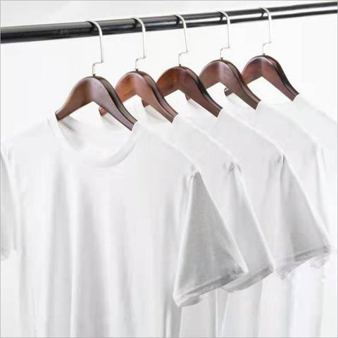 Pure White Men'S Summer T-Shirt Male Cotton Polyester Short Sleeve Round Neck Summer Double Stitched Sleeves And Hem 1 Pcs