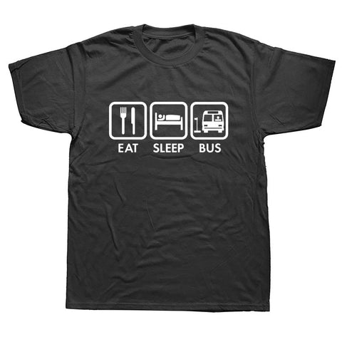 WEELSGAO Custom Printed T Shirts Crew Neck Short Eat Sleep Bus Driver Design Mens T Shirts