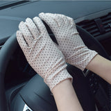 1Pair Dots Women Sunscreen Gloves Summer Spring Spandex Gloves Anti-UV Short Driving Glove High Elastic Thin Etiquette Glove