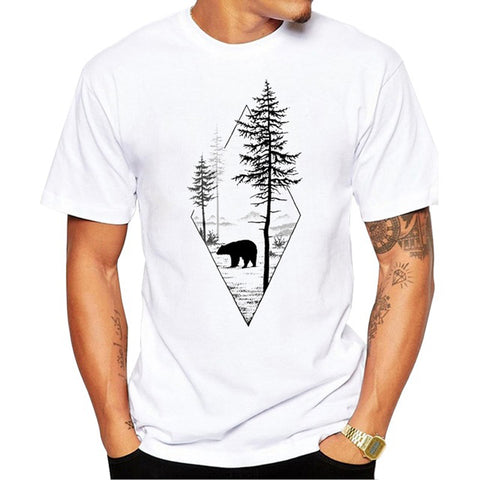 2018 Forest Bear Men T-Shirt Short Sleeve Casual T Shirt Hipster Black Bear Printed Tee O-Neck Summer Tops