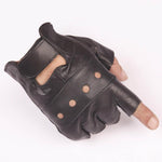 1Pair Men Synthetic Leather Glover Outdoor Black Soft Leather Driving Motorcycle Biker Fingerless Gloves Male Punk PU Glover Hot